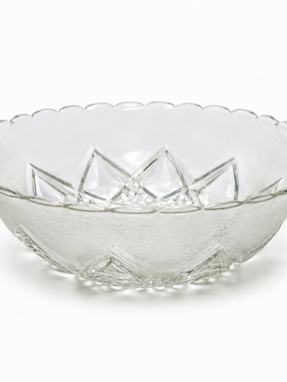 Vintage Hazel Atlas Fancy Pattern Clear Pressed Glass Fruit Bowl Serving Bowl